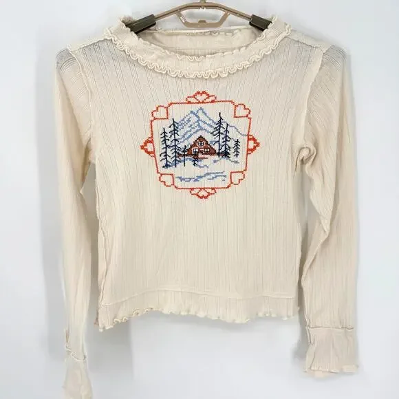 We the Free People Through the Woods Embroidered Long Sleeve Top Shirt  Small - Picture 2 of 8